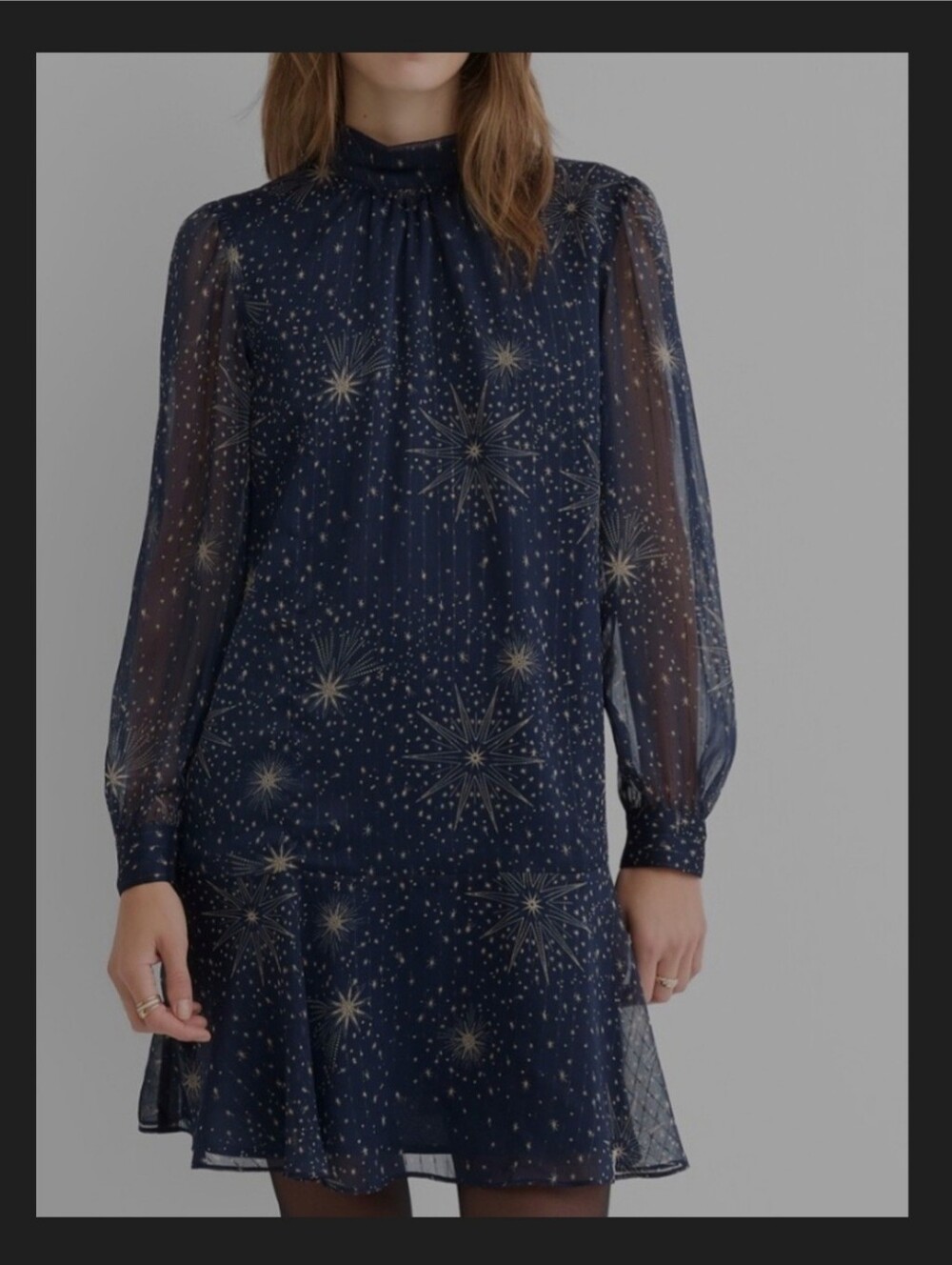 NWT LOFT Navy Star-Print Long-Sleeve Mini Dress Size XLP